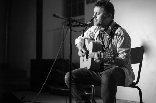 onstage at The Globe at Hay on Wye to James Rock